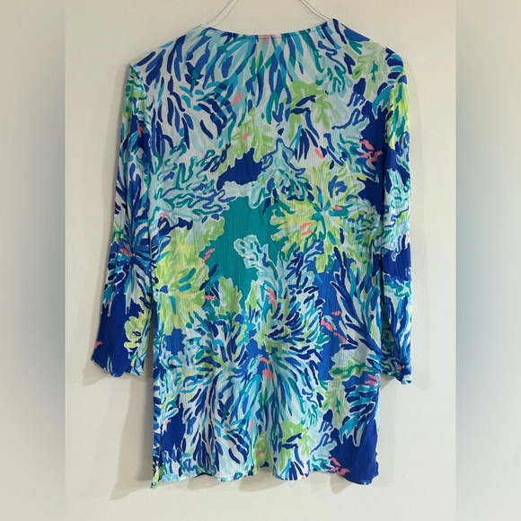 Lilly Pulitzer Sz M Lantana Tunic Top Wade & Sea Crinkle Gauze V-Neck Coverup - Picture 8 of 10